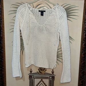 Abercrombie & Fitch Cotton Open Knit Crochet Tie-Front Cropped Sweater in Small